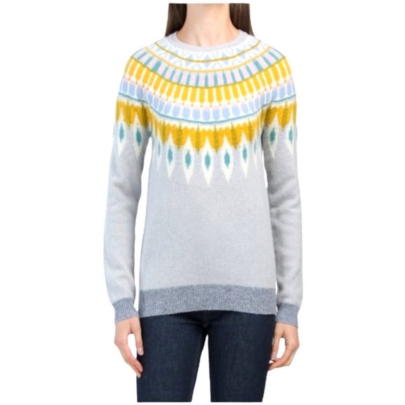 Tabitha Webb Blue Gray & Yellow Fair Isle Lambswool Pullover Sweater Sz M - Picture 1 of 9